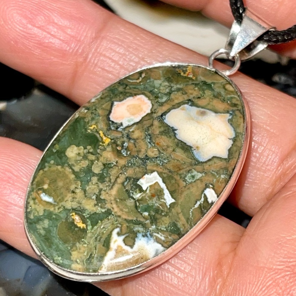Green Rainforest Jasper Rhyolite Pendant 2”